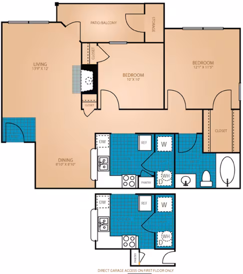 2 Bed, 1 Bath 4-438 floor plan
